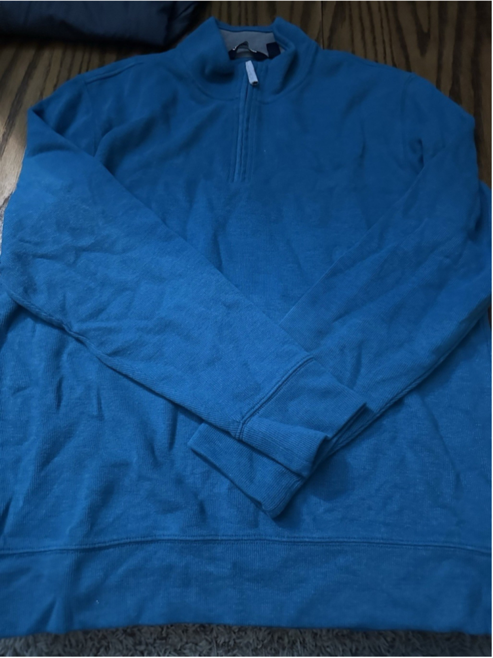 Lands' End Men's Blue Solid 1/4 Zip Mock Neck Pullover Sweatshirt Size L